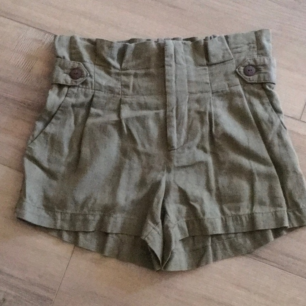 Rewash Shorts Size XS Olive Green Elastic Waist Linen Blend